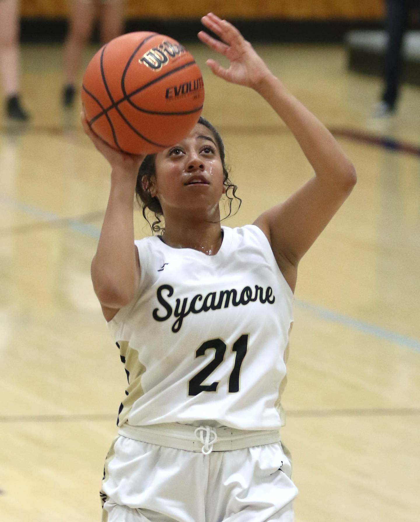 Sycamore's Jakiya Thompson gets a shot in the lane during their IHSA regional final game against Belvedere North Thursday, Feb. 17, 2022, at Rochelle High School.