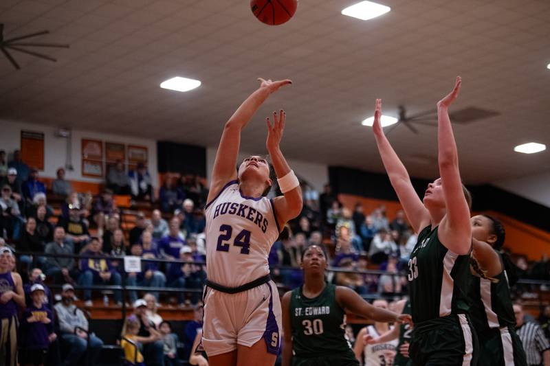 Serena's Maddie Glade puts up a shot during the 1A Sectional game on Tuesday Feb. 20, 2024 at Gardner-South Wilmington High School in Gardner