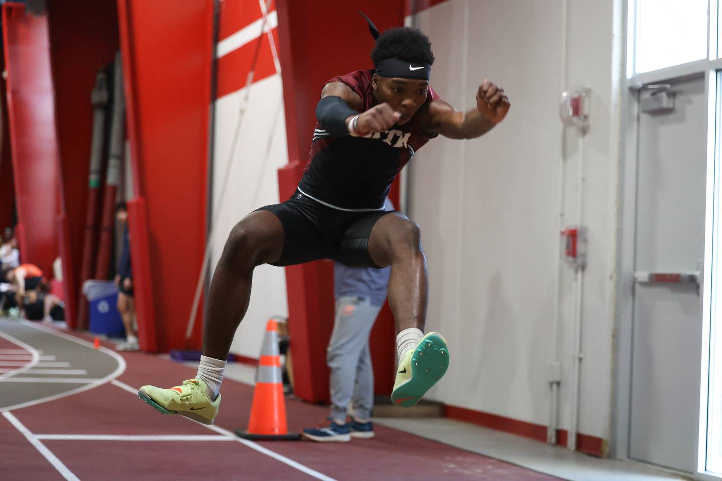 Plainfield North’s Keith Cyracus finished fourth in the long jump in the Southwest Prairie Conference indoor track and field championship at Lewis University in Romeoville.