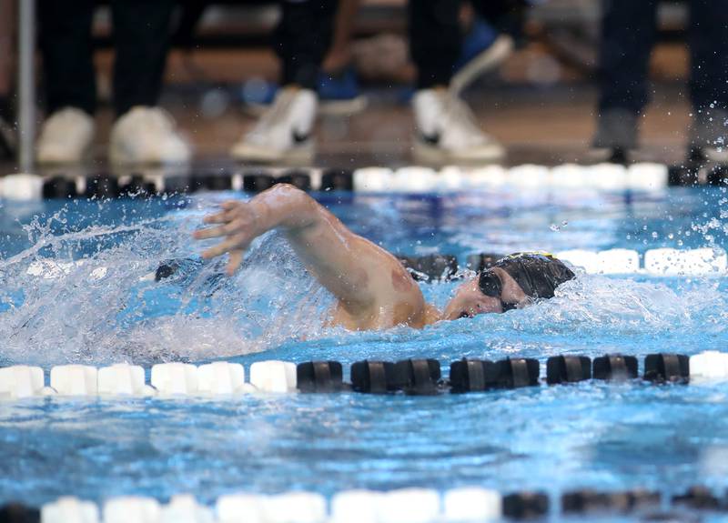 Hinsdale South’s Parker Chan competes in the 500-yard freestyle championship heat during the IHSA Boys State Championships on Saturday, March 1, 2025 at the FMC Natatorium in Westmont.