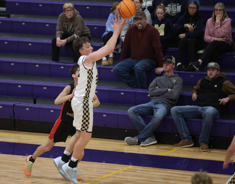 Marquette's Griffin Dobberstein intercepts a pass during the Huskers Hardwood Tip-Off Tournament on Tuesday, Nov. 25, 2025 in Serena.