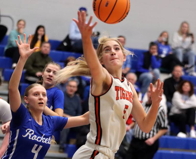 Burlington Central’s Ashley Waslo, left, guards Crystal Lake Central’s Ruby Macke in IHSA Class 3A Regional Title Game girls basketball action on Thursday, Feb. 20, 2025, at  Central High School in Burlington.