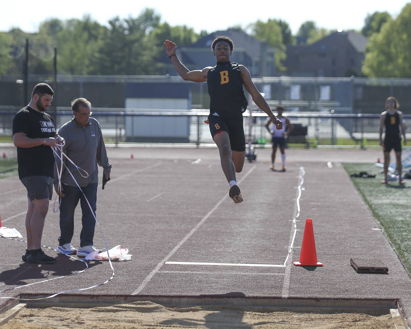 Batavia's Darin Ashiru finishes first in the long jump at the DuKane Conference Boys Track and Field meet.  May 15, 2026 in St Charles.