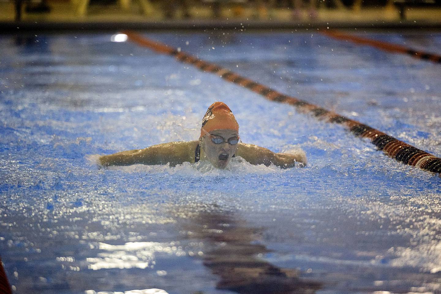 Byron’s Audrey Kilmer competes in the 100 yard Butterfly Saturday, Nov. 5, 2022 at swimming sectionals in Byron.