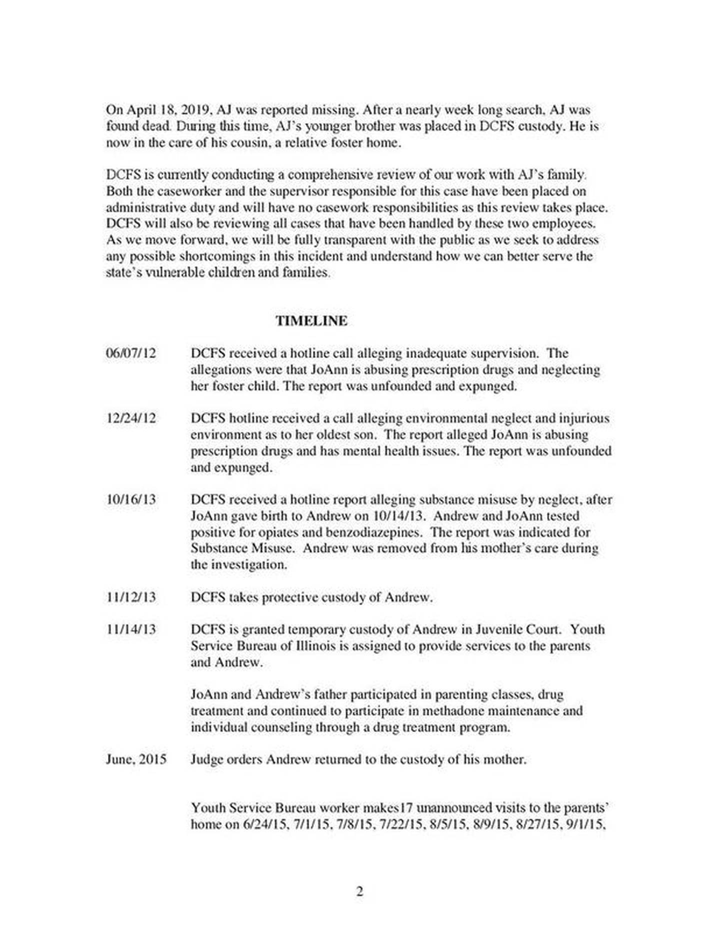 Documents: DCFS reveals more detailed timeline of visits to Crystal Lake home of AJ Freund, 5-year-old allegedly killed by parents