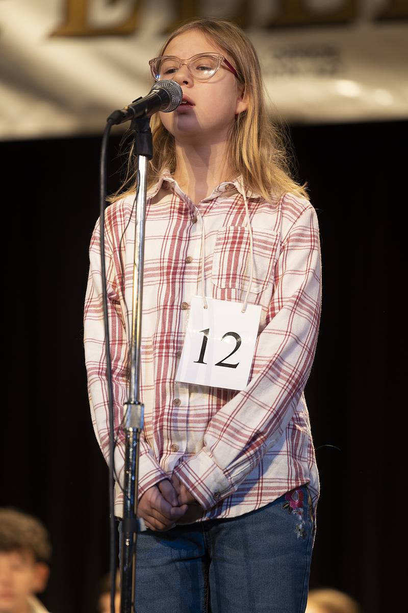 Delany Byers of Forreston Grade School went out on the word "fomentation" in round two Thursday, Feb. 20, 2025, at the Lee, Ogle, Whiteside County Regional Spelling Bee.