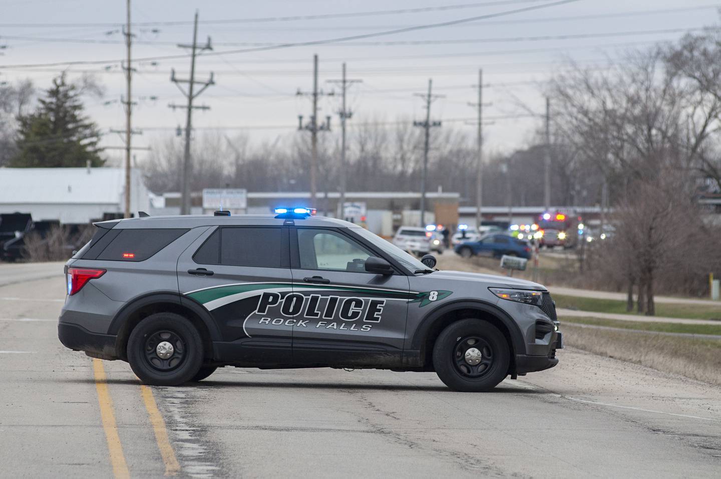 Traffic on east Route 30 in Rock Falls was blocked off Tuesday, March 29 2022 after an accident that proved fatal to two men. Rock Falls Police identified the driver of a Mercedes who led Sterling and Rock Falls police on chases through both towns Tuesday afternoon and crashed head-on into a pickup truck and killed its driver.