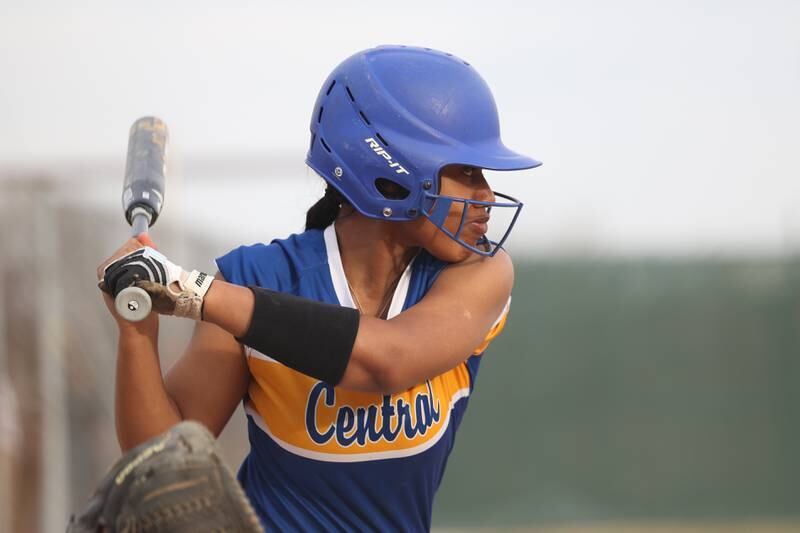 Joliet Central’s Nevey Ibarra lock in on a pitch against Wilmington on Tuesday, March 12 in Joliet.