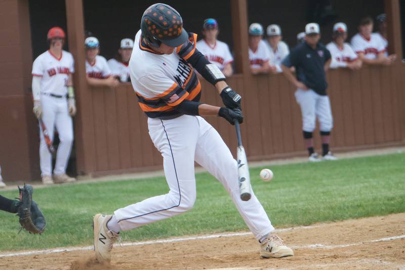 McHenry's Connor Rodgers connects for a hit against Huntley at the Class 4A Sectional Final on June 4, 2022 in Algonquin.