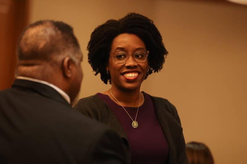 Congresswoman Lauren Underwood attends the Joliet Region Chamber of Commerce luncheon in Joliet.