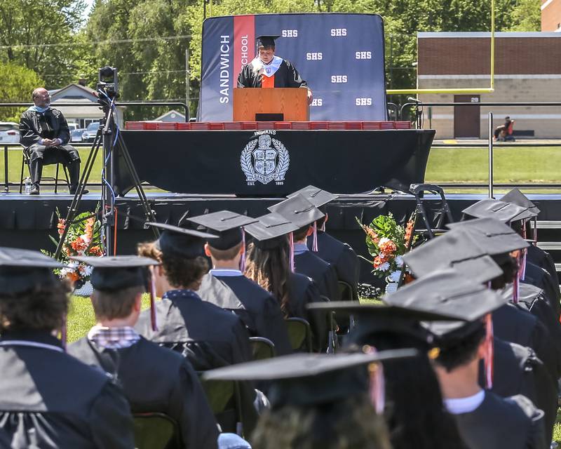 Class President Jackson Heilemeier speaks during the Sandwich High School Graduation ceremony Sunday, May 18, 2025 in Sandwich.
