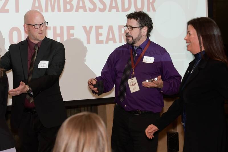 Ambassador of the Year Gavin Wilson accepts the honor during DeKalb’s Annual Celebration Dinner at the Barsema Alumni & Visitors Center on Thursday, Feb. 3, 2022.