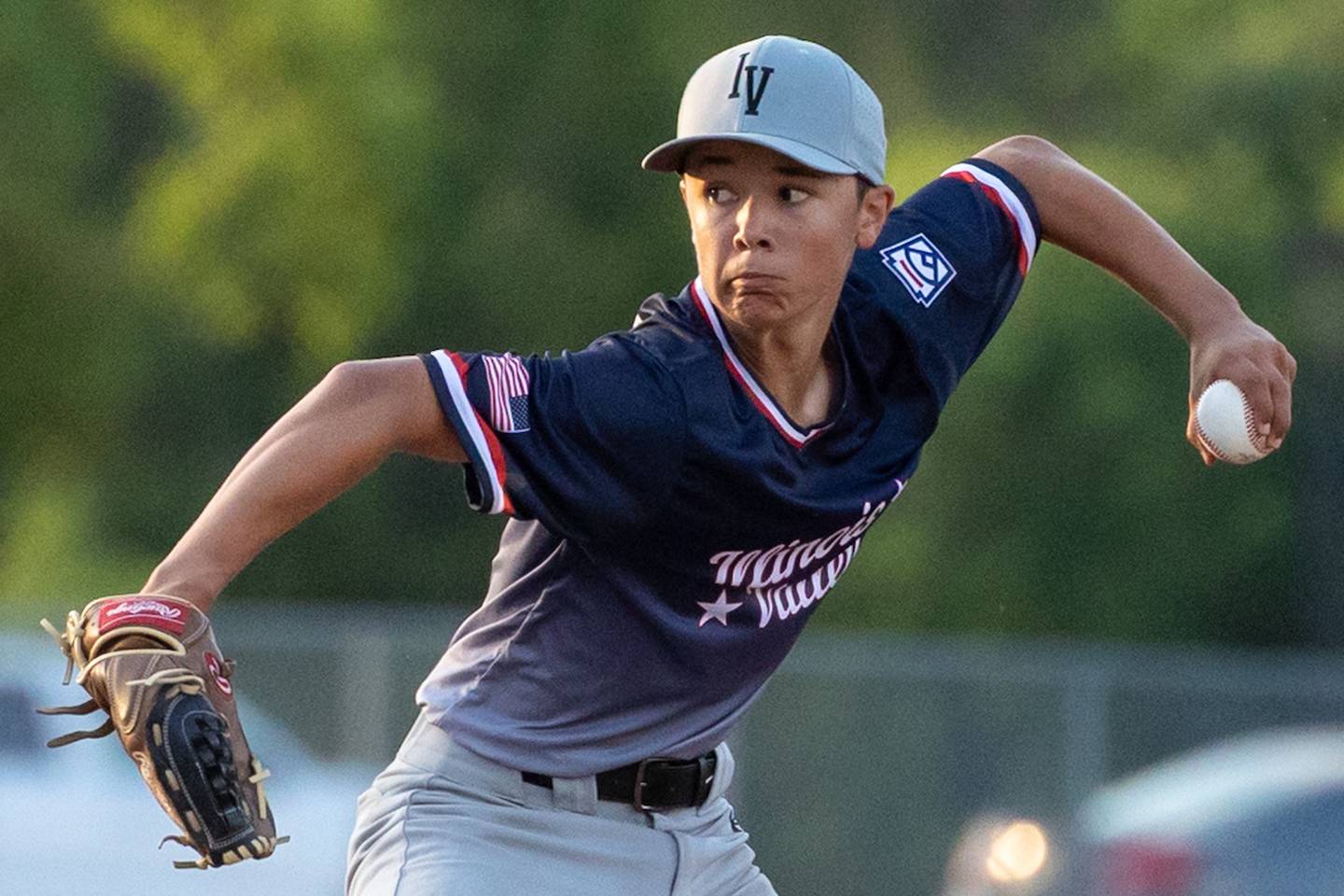 Geno Argubright of Illinois District 20 pitches on Saturday, July 12, 2025 at Washington Park in Peru.