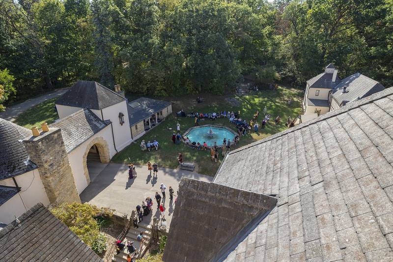 Visitors gather in the courtyard Sunday, October 5, 2025, at the Stronghold in Oregon.
