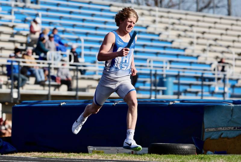 Augustus Swanson runs a relay for Princeton in Tuesday's Howard-Monier Invite.