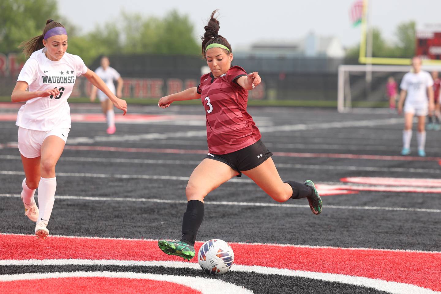Plainfield North’s Gabriella Mattio takes a shot against Waubonsie Valley in the Girls Class 3A Bolingbrook Regional Championship on Friday, May 19, 2023, in Bolingbrook.
