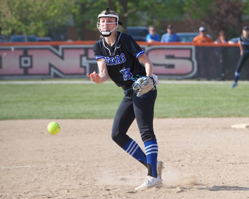 St. Charles North's Paige Murray delivers a pitch against St. Charles East on Wednesday May 14,2025 in St. Charles.