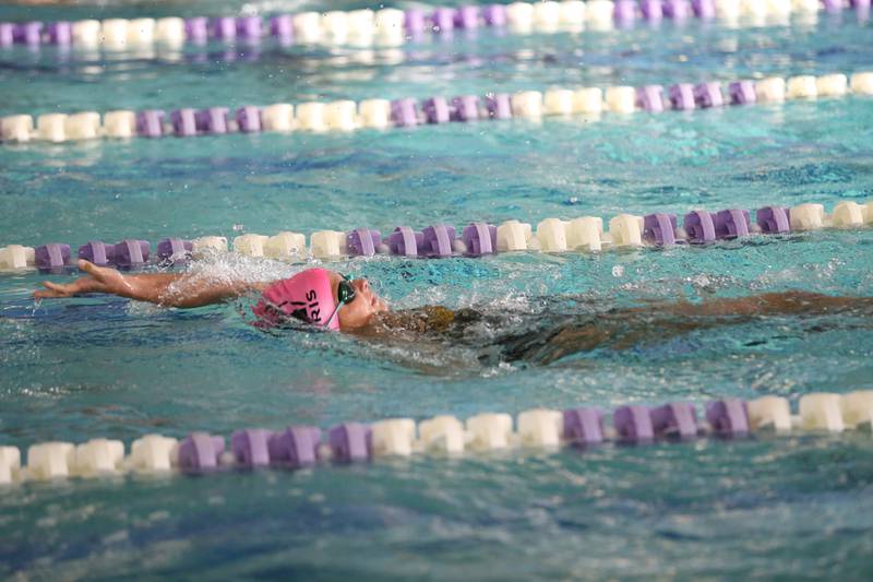 Morris's Caitlin Van Acker swims during the 200 yard IM on Tuesday, Oct. 8, 2024 at the Illinois Valley YMCA in Peru.