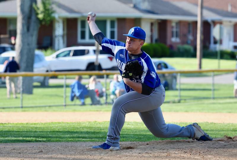 Princeton's Luke Smith delivers a pitch against Hall Thursday in Spring Valley. Hall won 4-1.