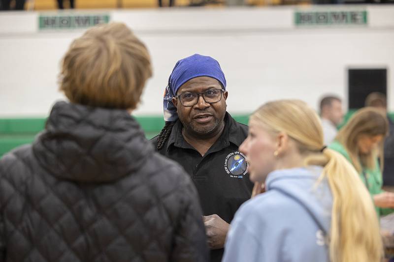 IBEW Local 364 Minority Committee member Kerwin Randolph speaks to students Thursday, Feb. 12, 2026, at Rock Falls High School’s career fair.