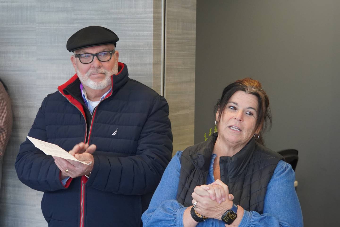 Shown are Rochelle Mayor John Bearrows (left) and Rochelle Chamber of Commerce Executive Director Tricia Herrera.