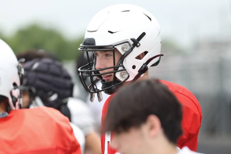 Plainfield North’s Connor Gregory stands on the sidelines during a scrimmage against Joliet Catholic on Thursday, July 13th, 2023 at Plainfield North.