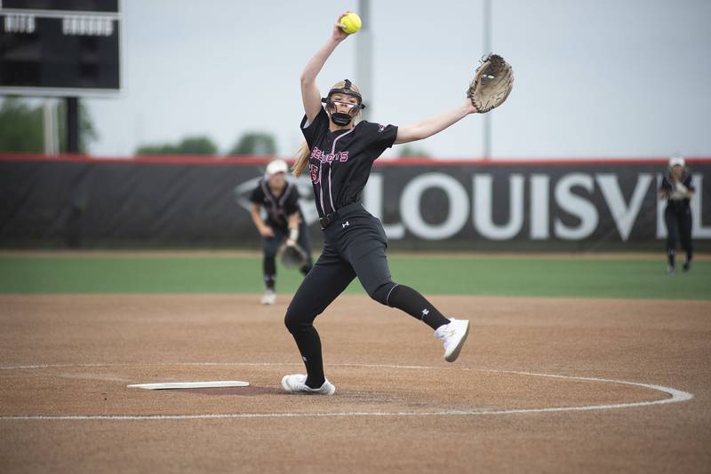 Antioch’s Jacey Schuler fires a pitch against Lemont Friday, June 10, 2022 in the class 3A IHSA state softball semifinal game.