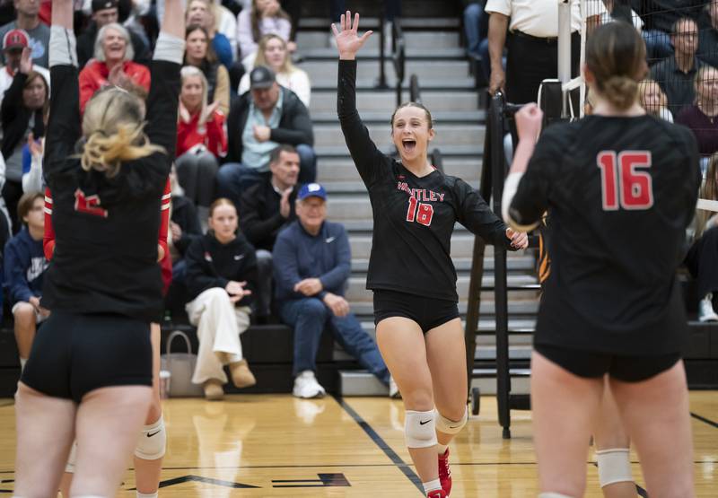 Huntley's Sienna Robertson, 18, celebrates a point during the Class 4A Sectional girls volleyball final against Libertyville on Thursday, November 7, 2024 at McHenry High School. Ryan Rayburn for Shaw Local