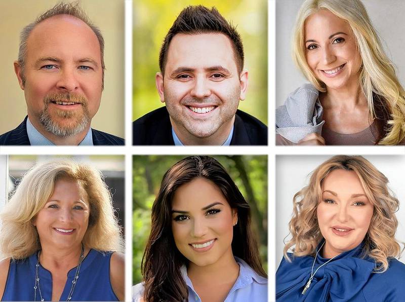 Top from left, Mark Carroll, Jerry Evans, Susan Hathaway Altman, and bottom from left, Andrea Heeg, Catalina Lauf and Cassandra Tanner Miller are GOP candidates for the Illinois 11th District in the June 28 primary election.