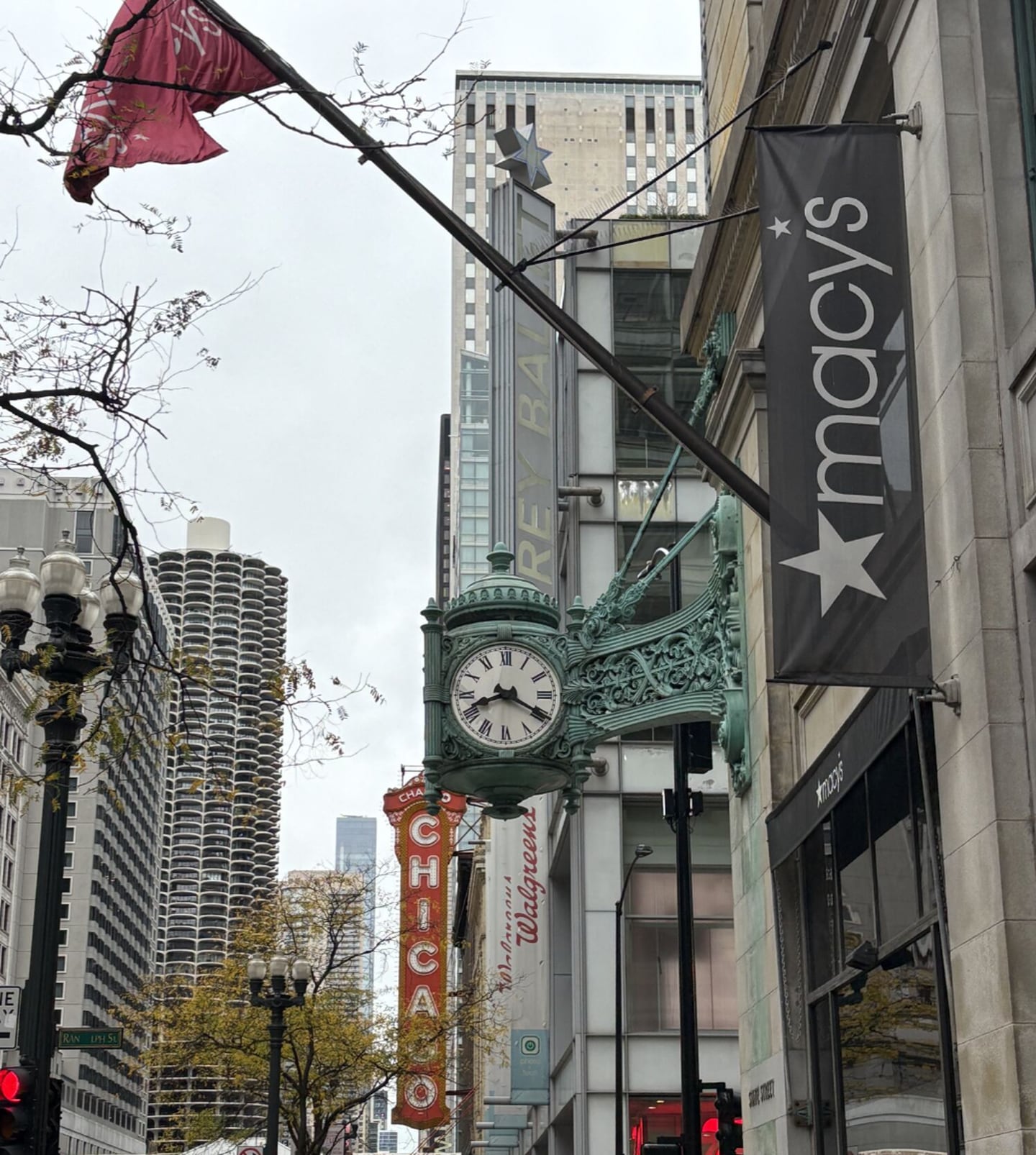 The iconic clock outside the former Marshall Field's store in downtown Chicago – now Macy's – is shown on Oct. 22, 2025.