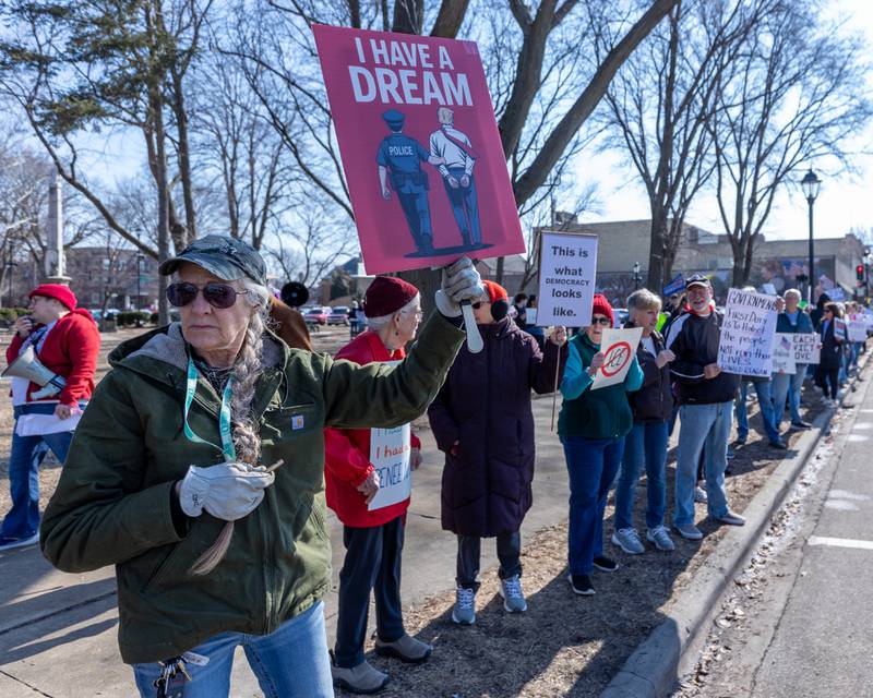Protesters fill Washington Square Park at the 'Pretti good time for a Protest' on Feb. 15, 2026 at in Ottawa.