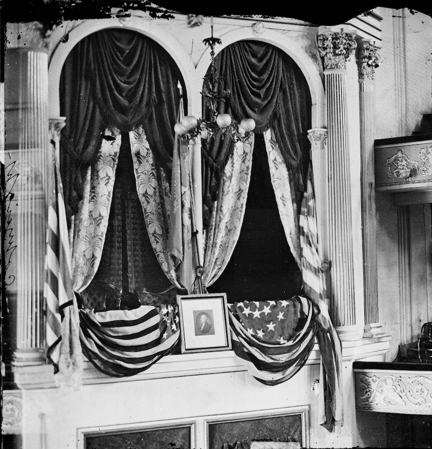This April 1865 photo provided by the Library of Congress shows President Abraham Lincoln's box at Ford's Theater, the site of his assassination. Under the headline "Great National Calamity!" the AP reported Lincolnís assassination on April 15, 1865.
