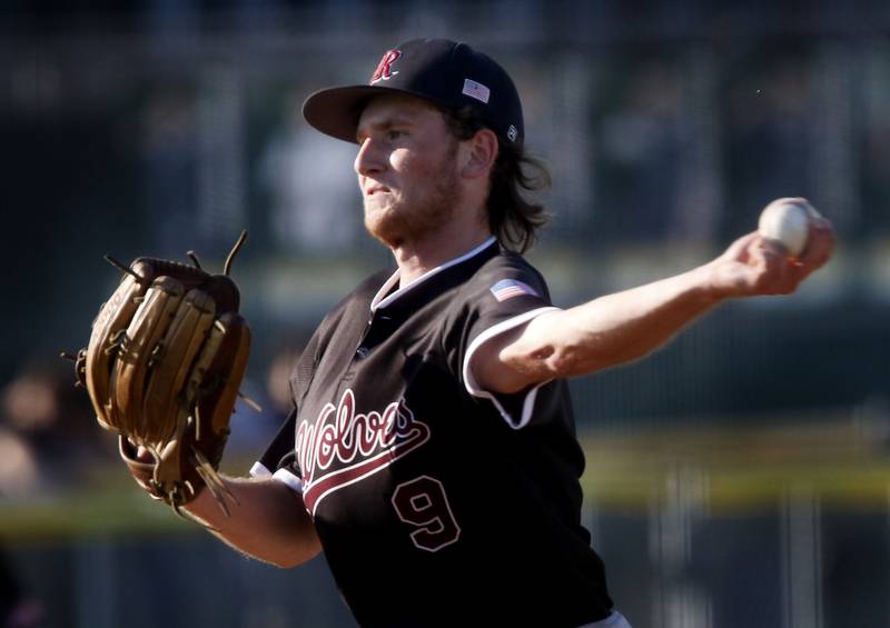 Prairie Ridge's Jack Herman throws a pitch during a Fox Valley Conference baseball game against Crystal Lake South on Friday, May 15, 2026, at Crystal Lake South High School.