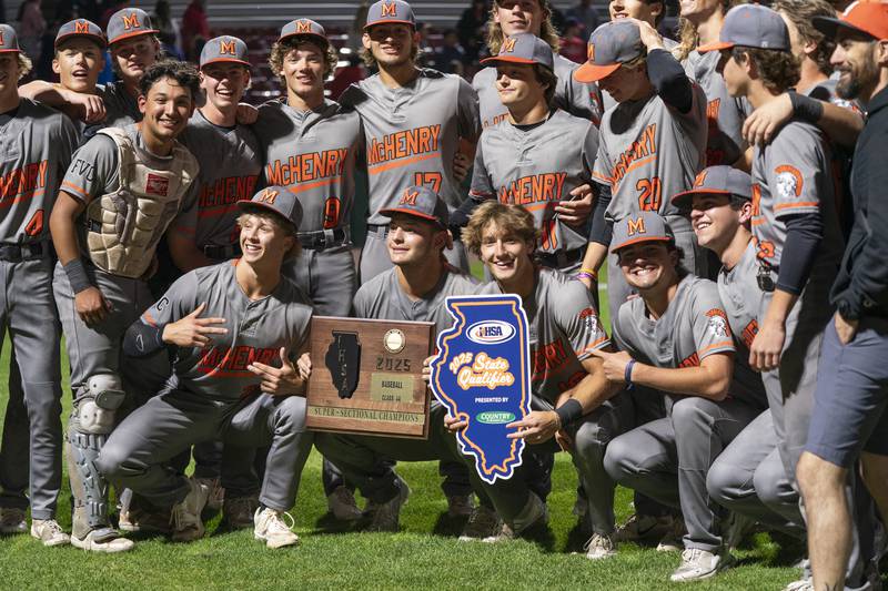 McHenry players celebrate after defeating South Elgin during the boys baseball Class 4A Kane County Cougars Supersectional on Monday, June 9, 2025 at Northwestern Medicine Field in Geneva. Ryan Rayburn for Shaw Local