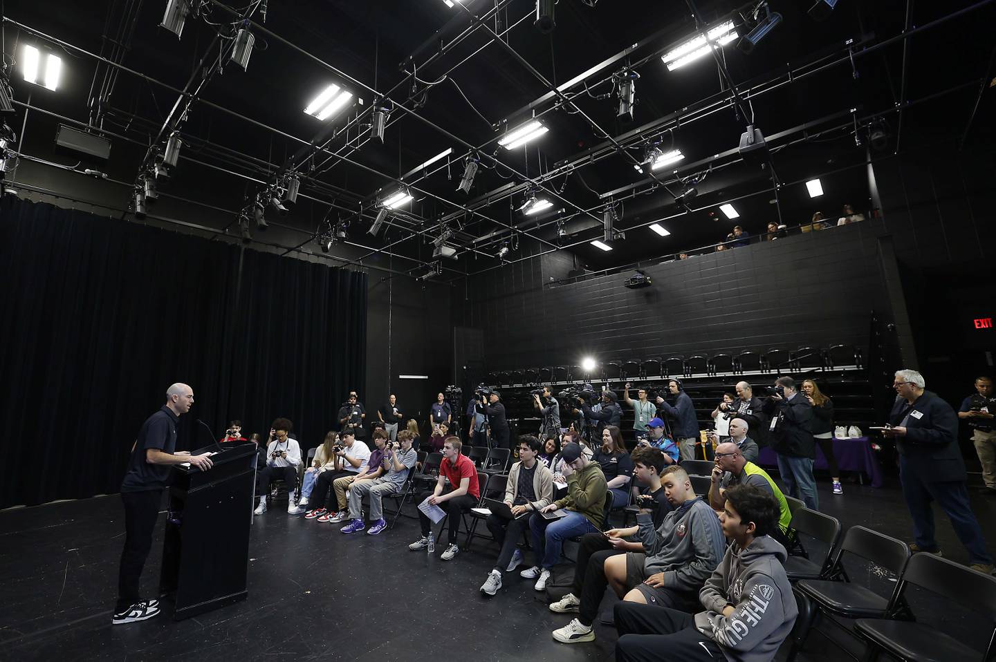 Former NFL player Robbie Gould meets with the media Tuesday, Feb. 27, 2024 at Rolling Meadows High School.