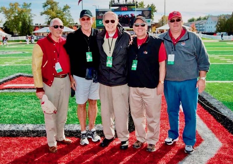 The Howard brothers, Bob (from left), Corby, Bill, Tim and Jim, got together in recognition of their dad's 80th anniversary as captain of the Northern Illinois Huskies football team in October, 2015. They each also played college football. Bill would pass away three years. later.