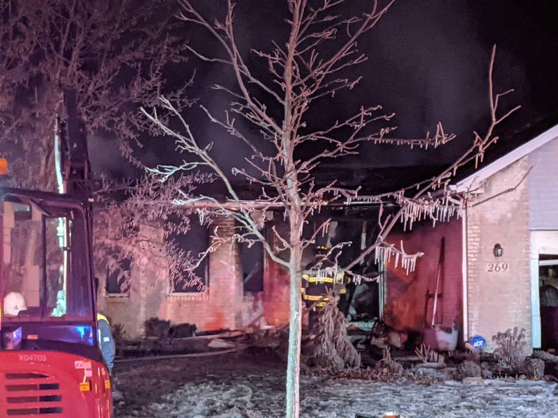 Firefighters respond to a house explosion in the 200 block of Fox Chase North in Oswego on Thursday, Jan. 29, 2026.