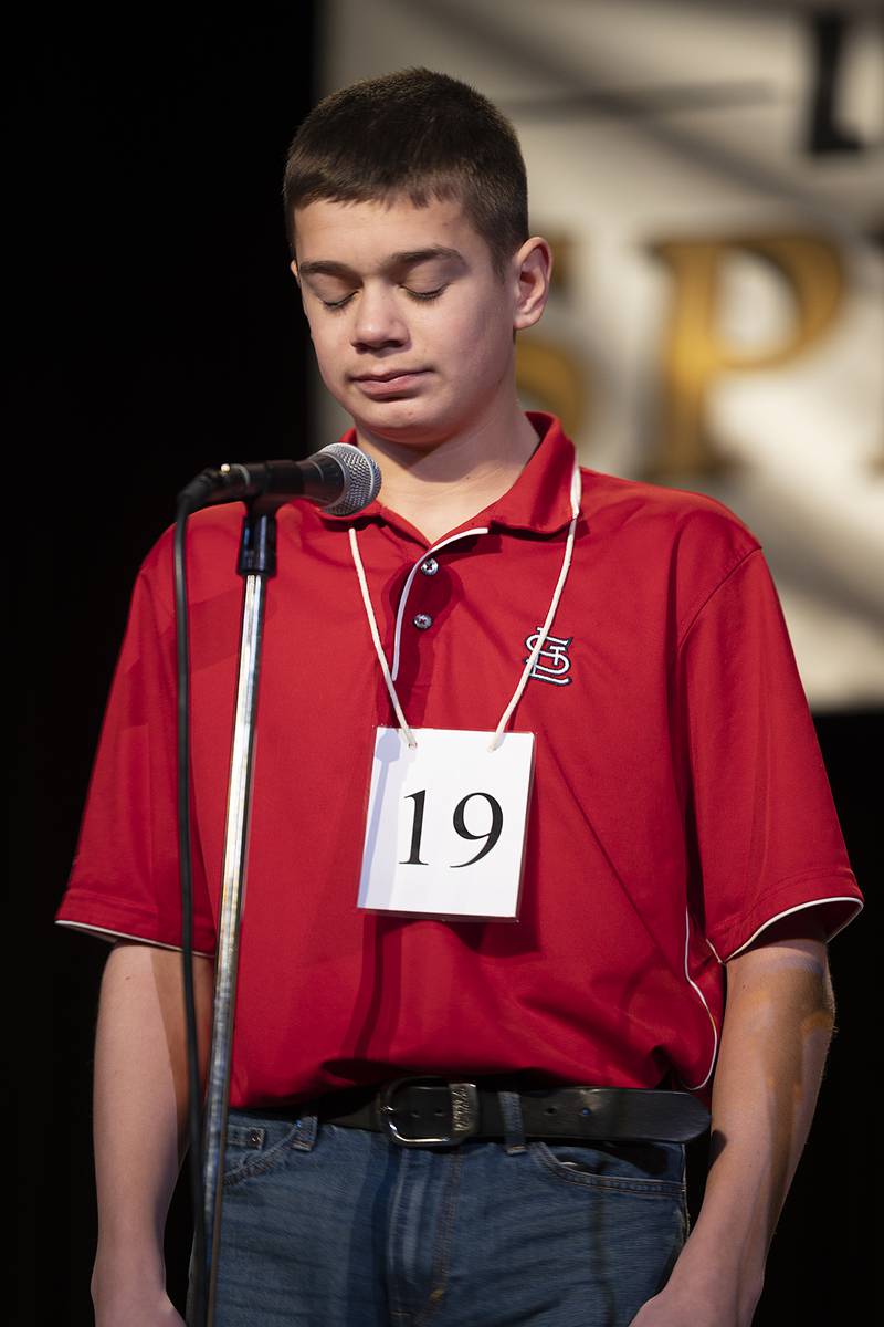 Cannon Sands of East Coloma-Nelson Elementary went out on the word "farcical" in round seven Thursday, Feb. 20, 2025, at the Lee, Ogle, Whiteside County Spelling Bee. Sands ended up with fifth overall.