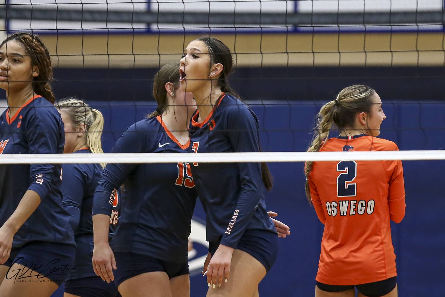 Oswego's Hannah Herrick (7) celebrates one of her kills during Class 4A Regional Final volleyball match between Neuqua Valley at Oswego. Oct 30, 2025 in Plainfield.