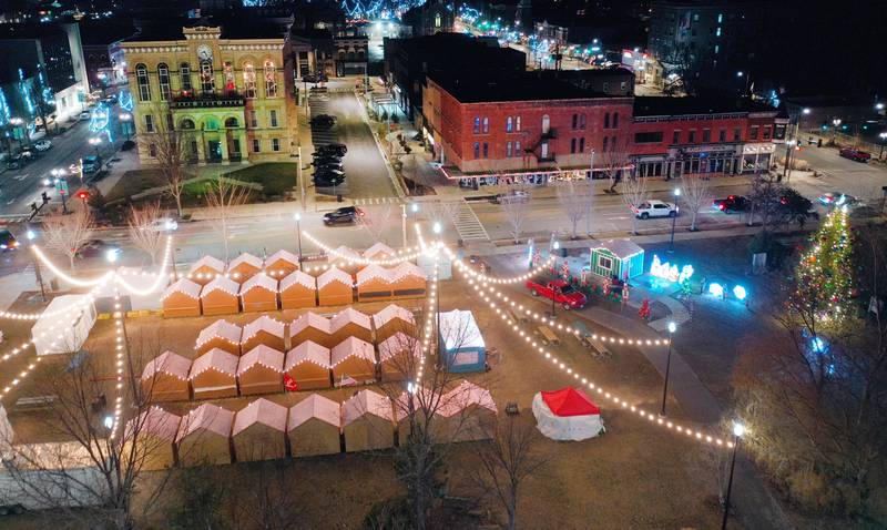 An aerial view of the Chris Kringle Market on Tuesday, Dec. 17, 2024 downtown Ottawa.