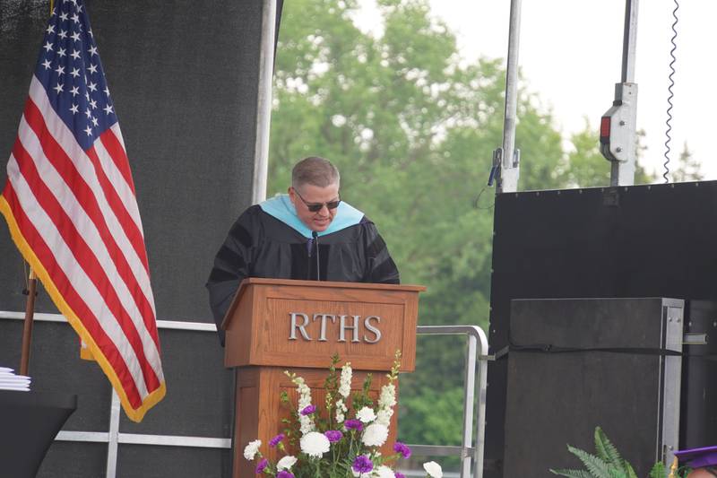 Rochelle Township High School Principal Chris Lewis speaks at the school's graduation ceremony on Saturday, May 23, 2026.