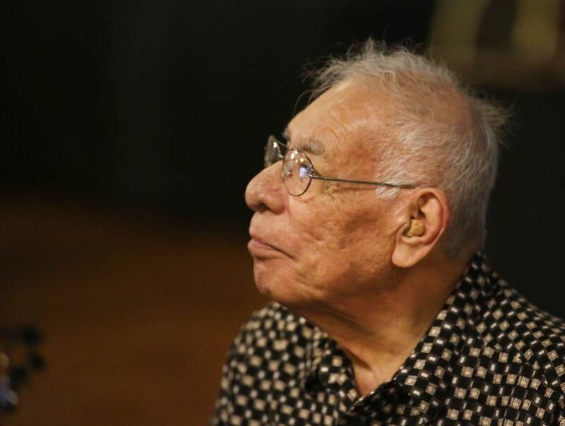 Frank Montez, a member of the 1951-1952 DePue boys basketball team listens to the presentation of the legacy award honoring the team during the Shaw Media Illinois Valley Sports Hall of Fame on Thursday, June 8, 2023 at the Auditorium Ballroom in La Salle.