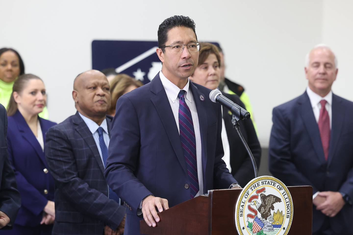 Joliet Junior College President Clyne Namuo speaks at a press conference on reaching a key milestone for the  $1.3 Billion I-80 corridor project on Wednesday, Nov. 1, 2023 at Joliet Junior College.