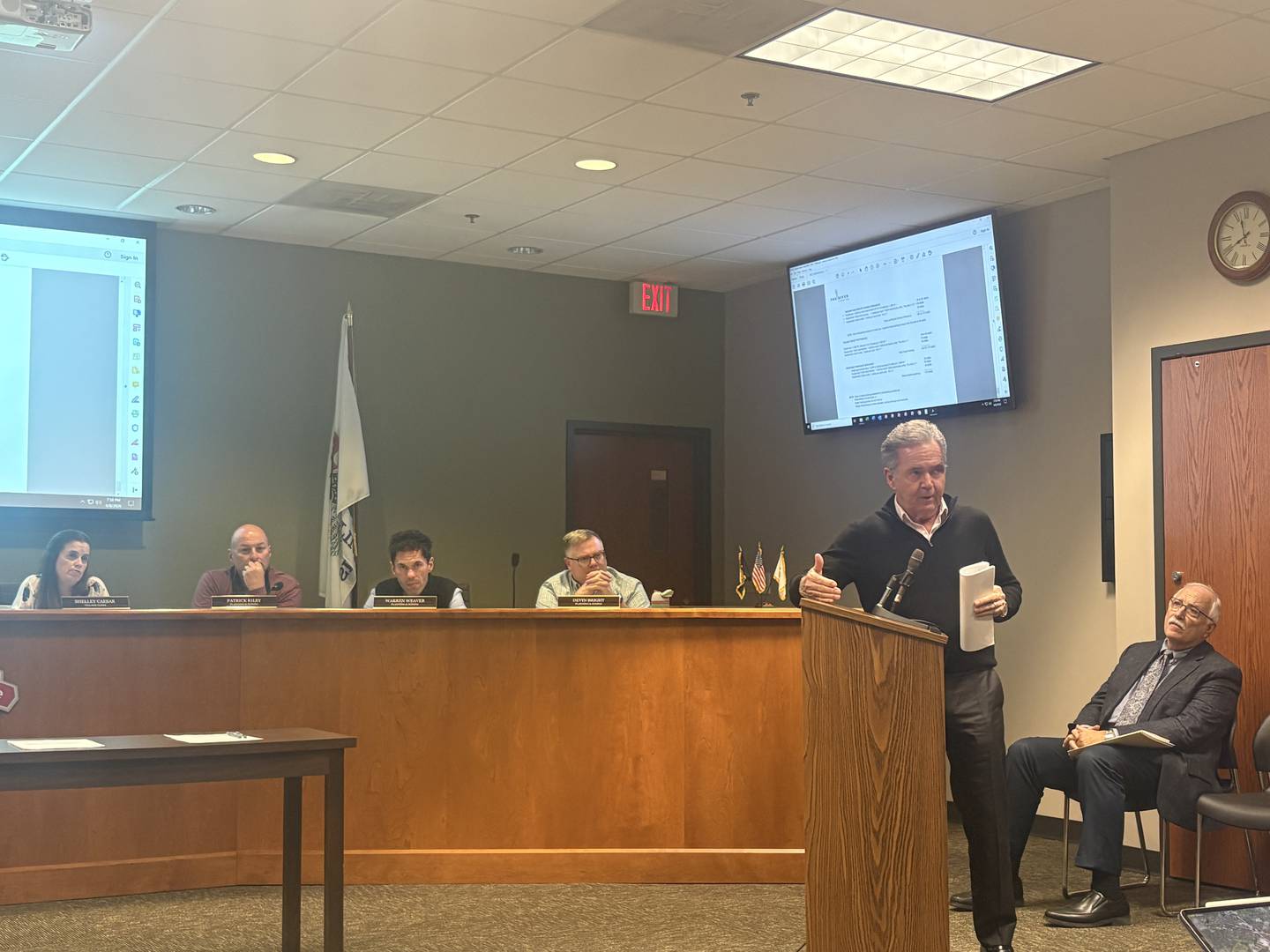 Harlem Irving Companies President Rick Filler speaks at the Fox River Grove Planning and Zoning Commission meeting on April 8, 2026.