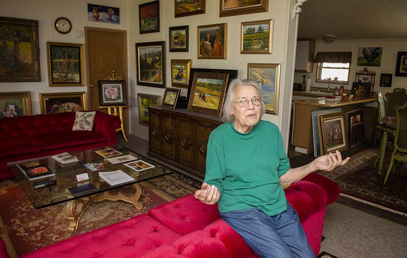 Beverly Garcia talks about her art Wednesday, Sept. 14, 2022 at her home in Dixon. Garcia and friend Jan Harvey are opening their homes to the public this Friday and Saturday to show their combined 90 years of producing art.