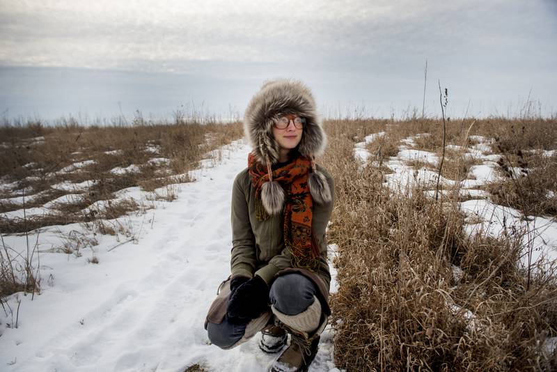 Natural artist Heather Baker is photographed at Nachusa Grasslands on February 1, 2022.