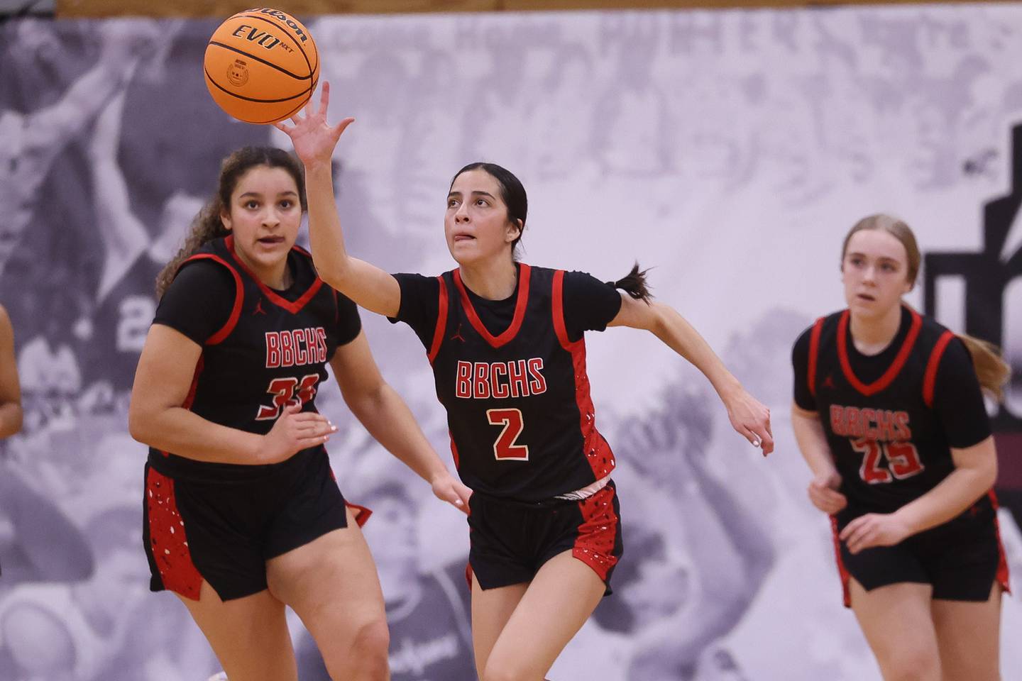 Bradley-Bourbonnais’ Abby Bonilla runs down the rebound against Lockport on Thursday, Jan 16, 2025 in Lockport.