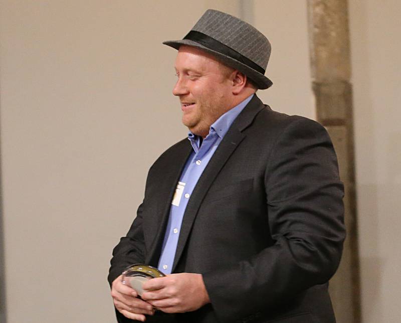 Thomas Argubright, Nationwide Sales Manager, Traqnology North America accepts his award during the Illinois Valley Chamber of Commerce 40 Under Forty Awards Gala on Thursday, Feb. 9, 2023 at Westclox in Peru.
