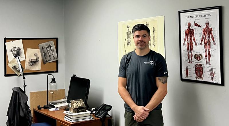 Certified Personal Trainer and Licensed Massage Therapist Ryan Jandrey, in his office at the Westwood Fitness and Sports Center in Sterling, IL.