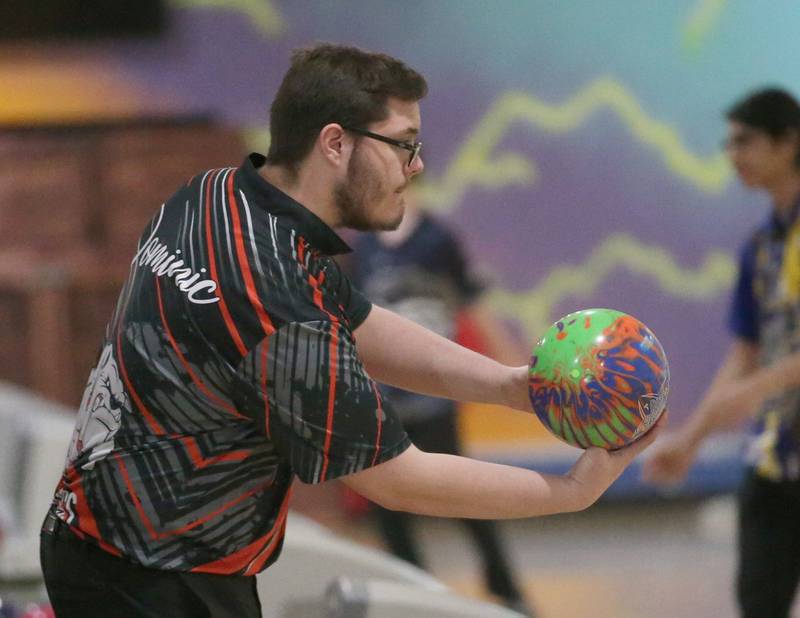 Streator's Anthony Dominic bowls in the Regional Bowling meet on Saturday, Jan. 14, 2023 at the Illinois Valley Super Bowl in Peru.
